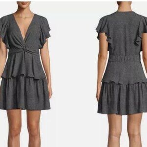 ALC Black Silk Mini Dress White Polka Dot Ruffled Peplum Tiered